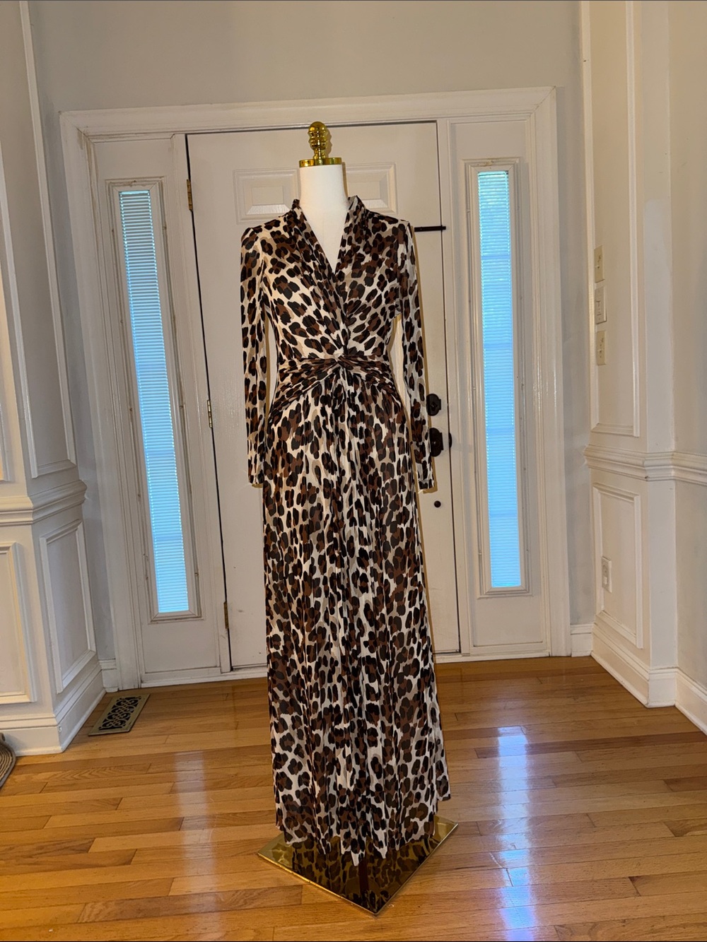 Anne Klein Brown Leopard Print Wrap Maxi Dress